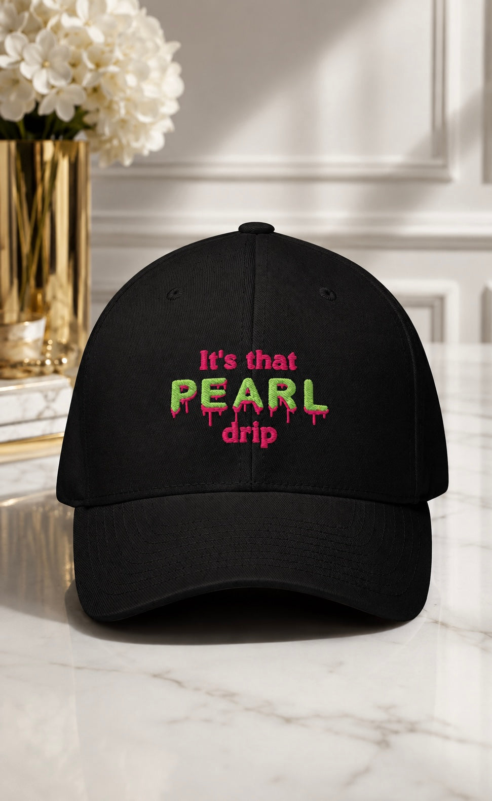 Green & Pink Pearl Drip Flex Fit Hat