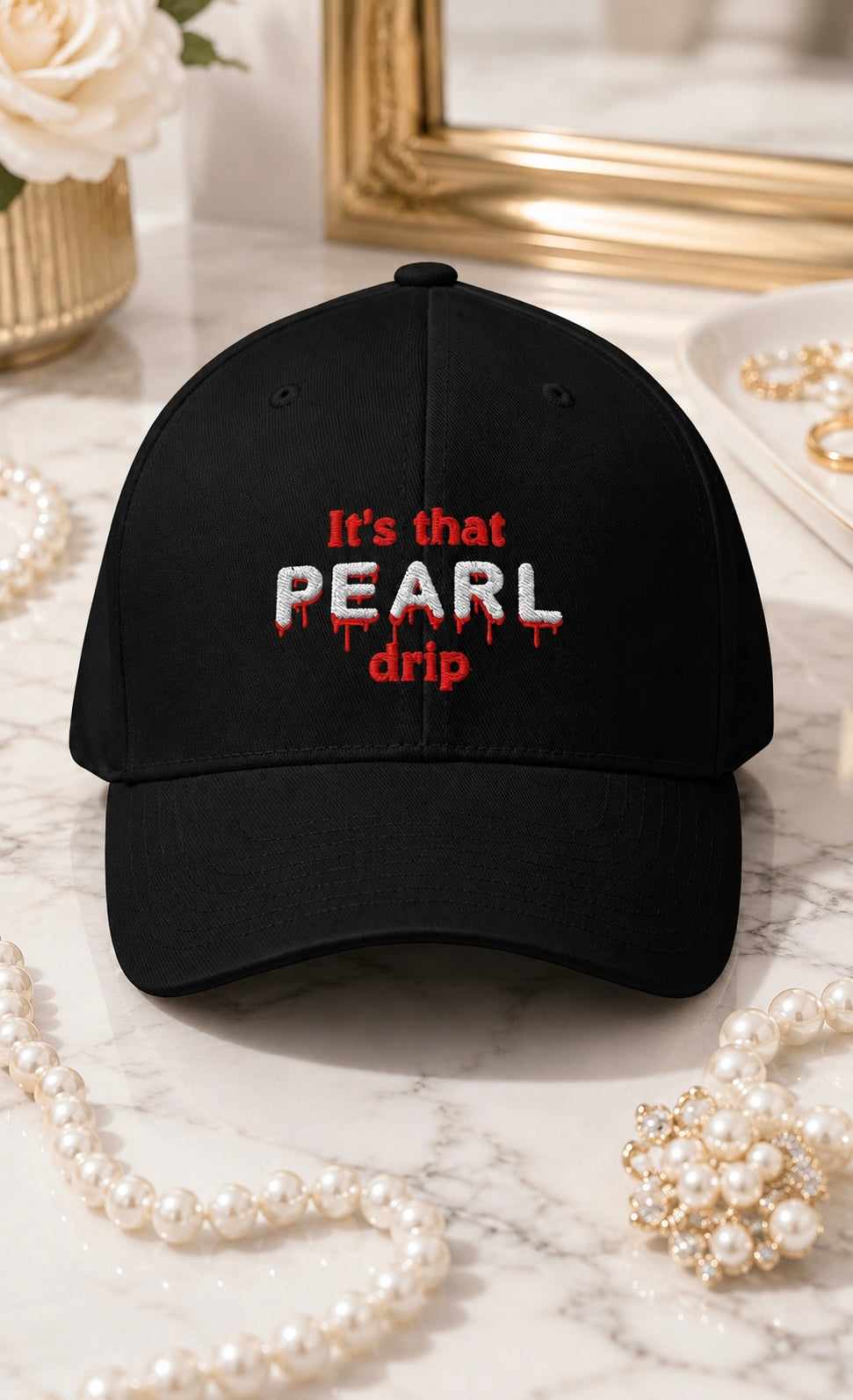 Red & White Pearl Drip Flex Fit Hat