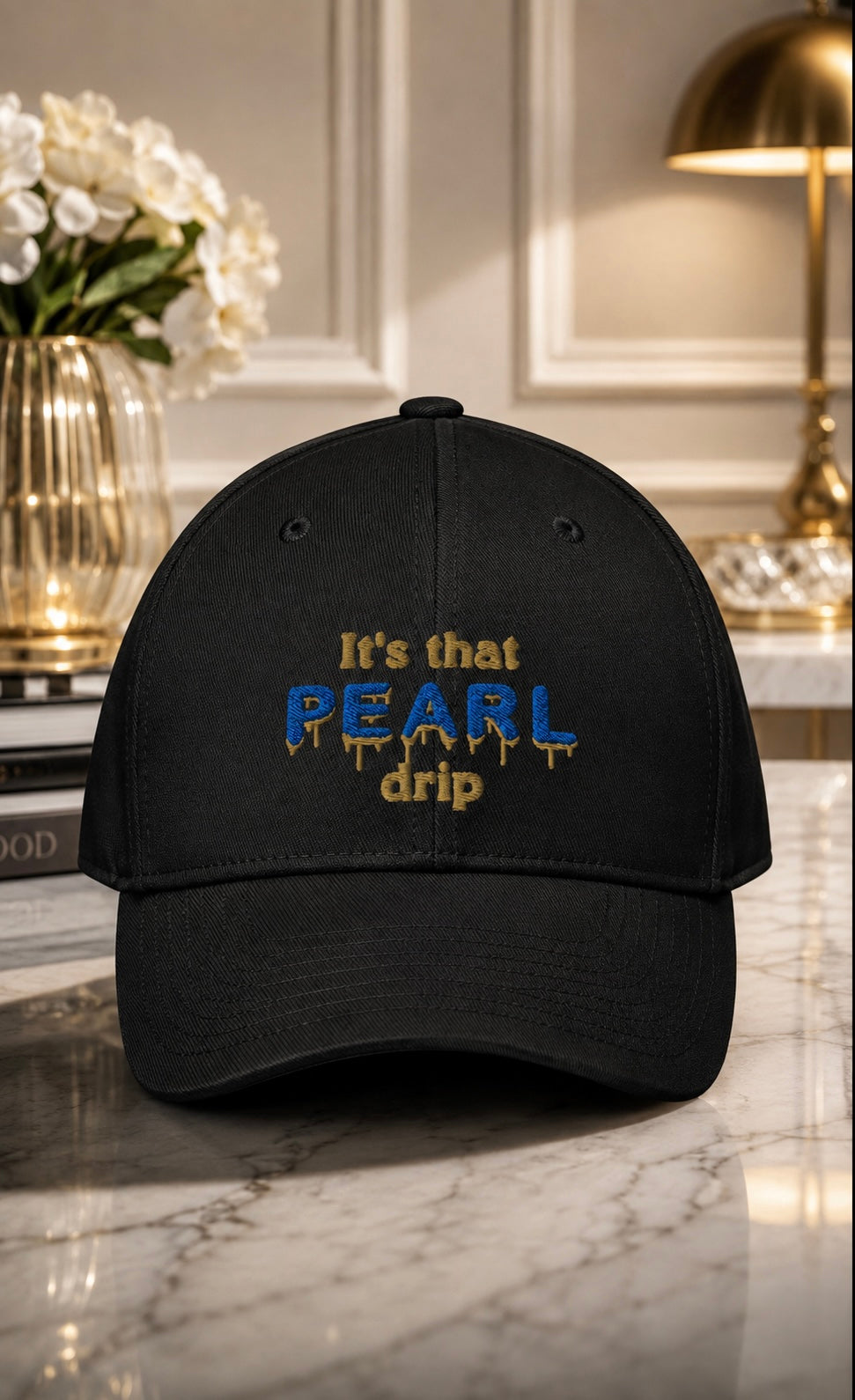 Royal Blue & Gold Pearl Drip Flex Fit Hat